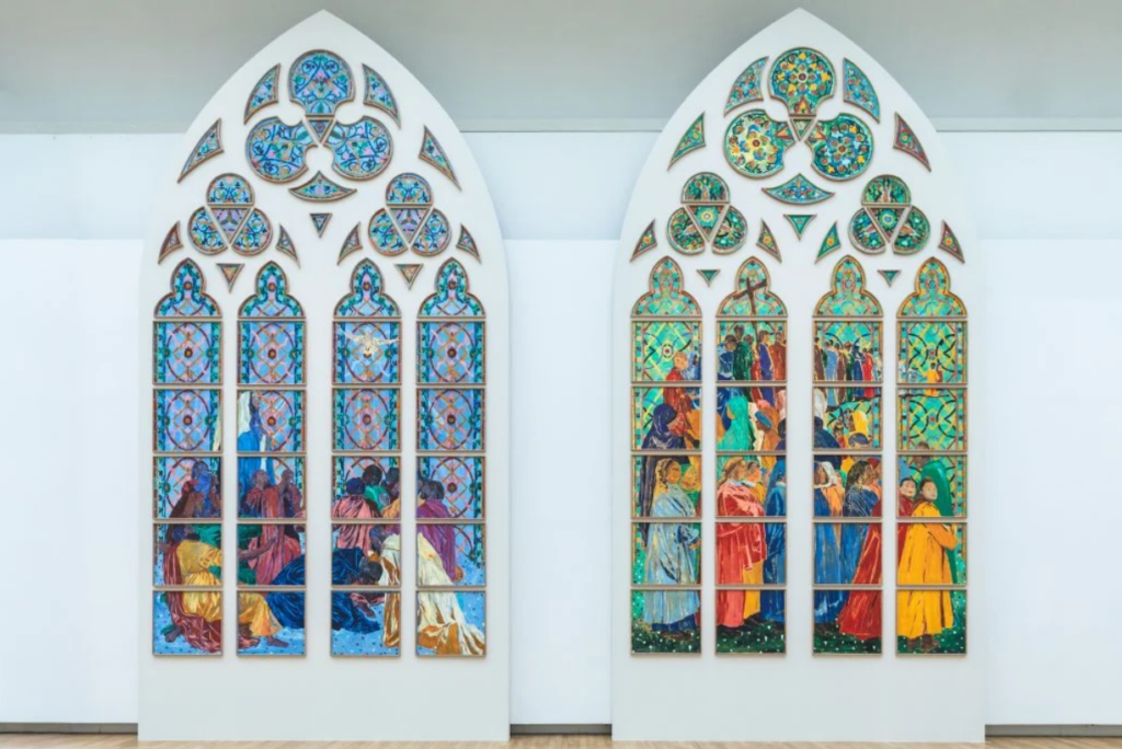 An installation view of Claire Tabouret’s “In a Single Breath.” Photo: courtesy Simon Lerat/ Grand Palais, 2025.